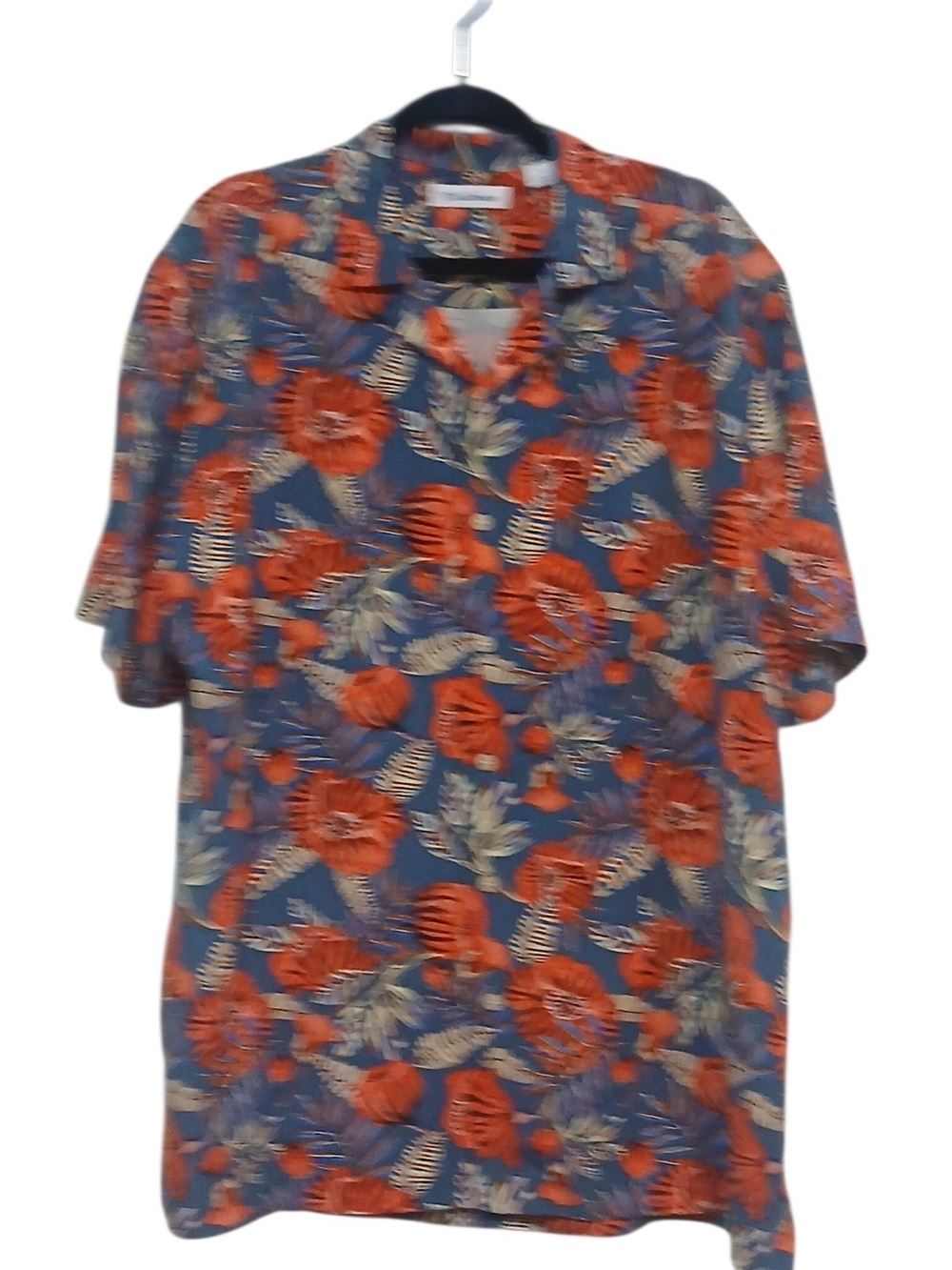 Caribbean -Men's Navy Blue Tropical Floral,Short-Sleeve Button-DownShirt, Pocket - Picture 2 of 8